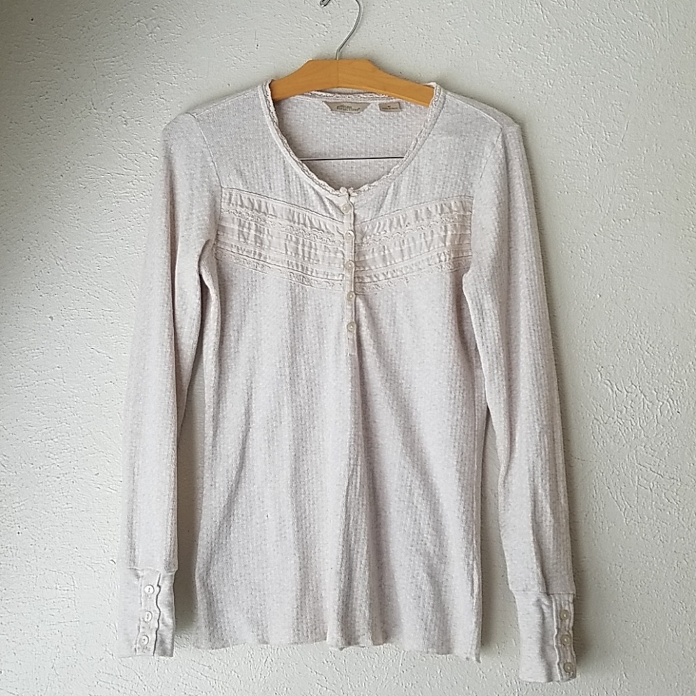 Oatmeal neutral cream henley pullover sweater